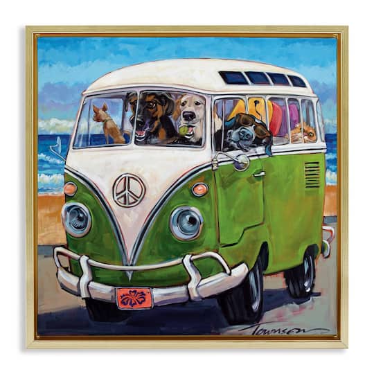 Stupell Industries Dogs Driving Retro Van Floater Framed Art